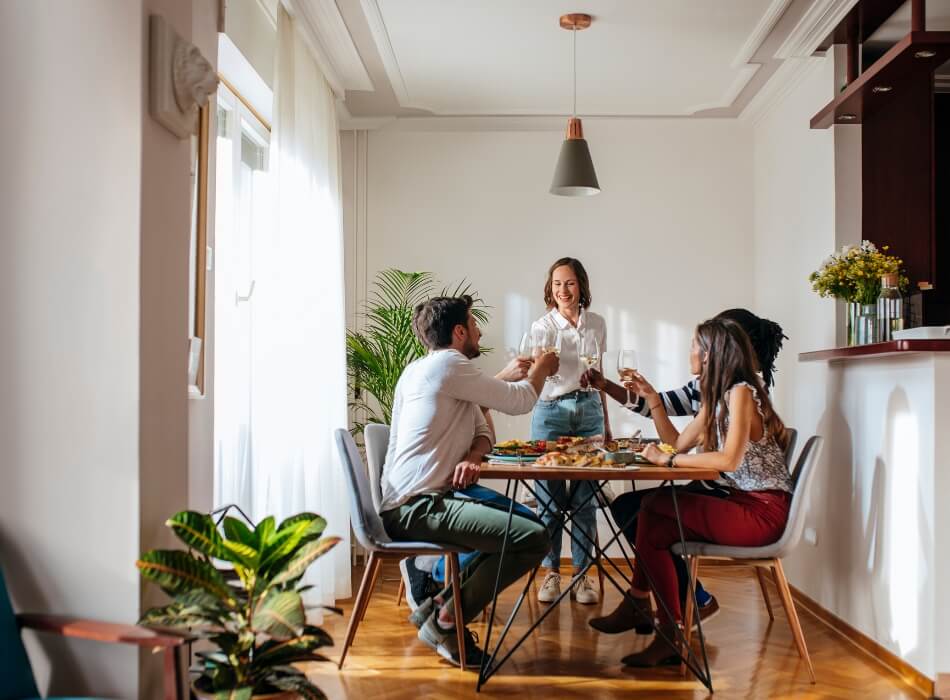 Dinner party in a clean kitchen